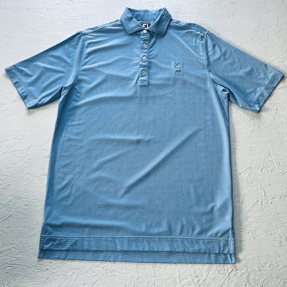Footjoy FJ Mens Golf Polo Shirt Size M Logo 1921 Wind Mill Blue Athletic Fit